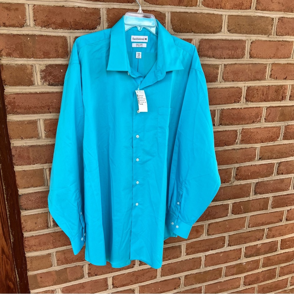 Men’s turquoise blue Saddlebred, long sleeve dress shirt, size 2 XL - Picture 7 of 8